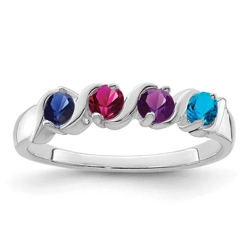 modern necklaces for women -Curved Set Mother's Family 3mm Birthstone Ring