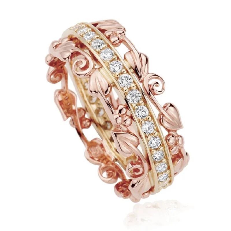 princess-cut engagement rings for women -9ct Yellow & Rose Gold Tree of Life Diamond Set Full Eternity Ring