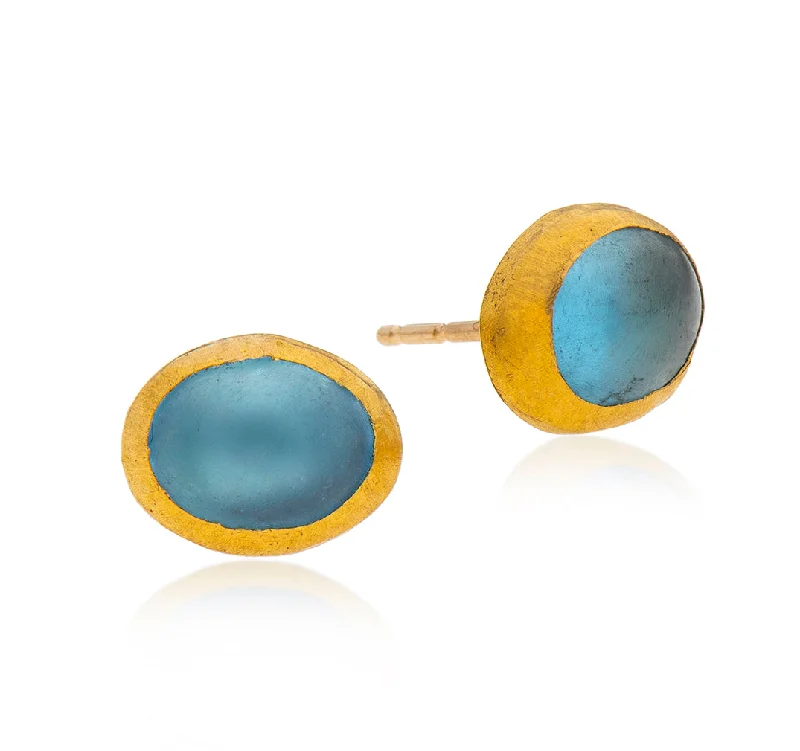 heart-shaped earrings for women -Nava Zahavi Yellow Gold Blue Topaz Stud Earrings