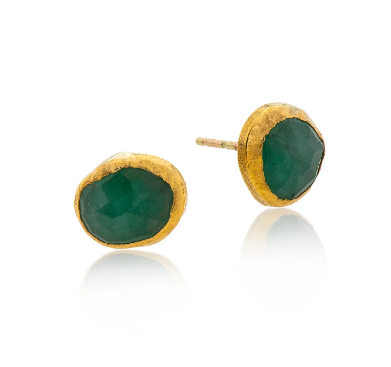 sparkling earrings for women -Nava Zahavi Yellow Gold Emerald Stud Earrings