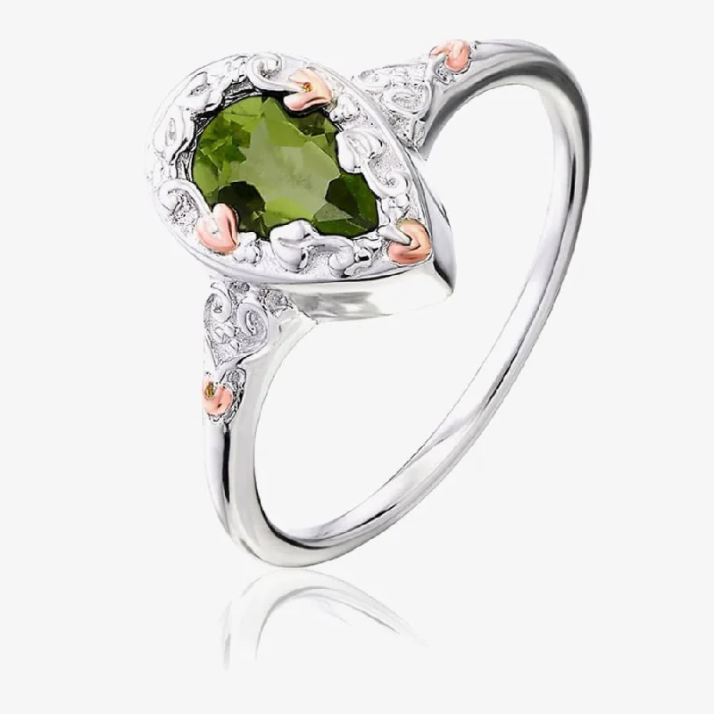 romantic engagement rings -Silver and 9ct Rose Gold Enchanted Forest Peridot Ring