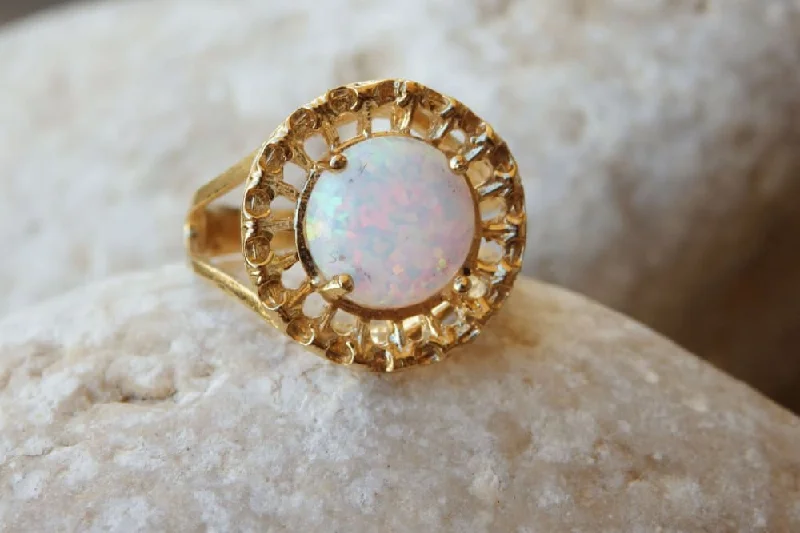 custom wedding bands for women -Opal ring