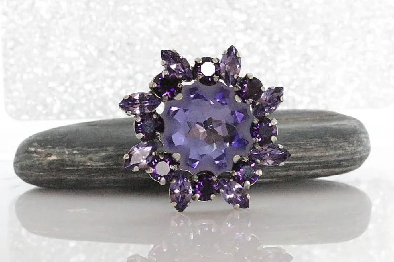 silver rings for women -Purple Crystal Ring