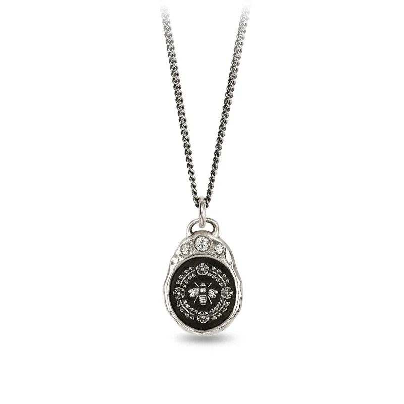 silver chain necklaces for women -Honeybee Diamond Crown Talisman