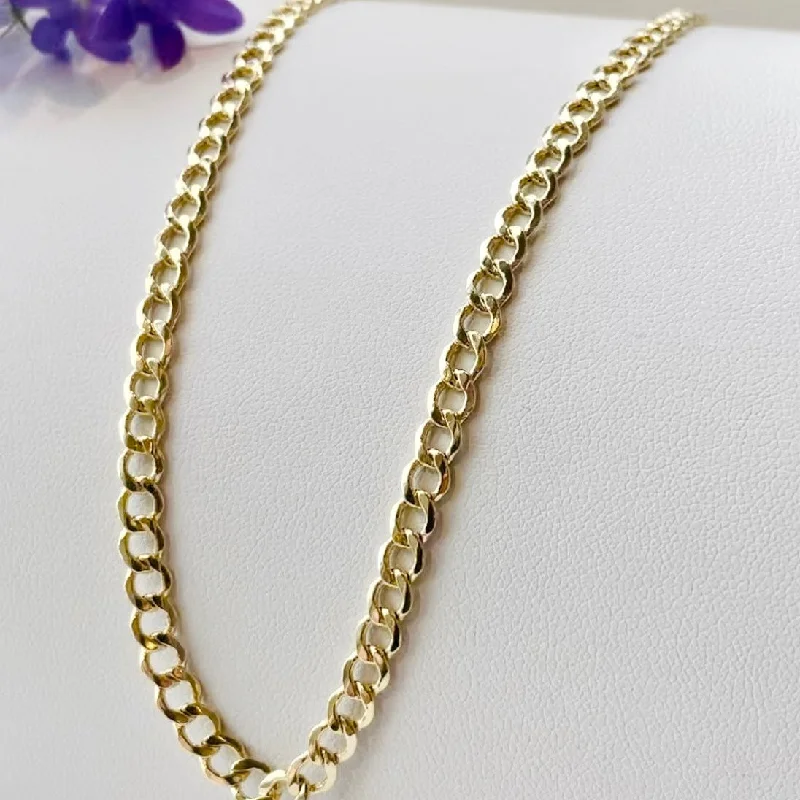 artistic necklaces for women -14K Yellow Gold 4.4mm Hollow Curb Chain