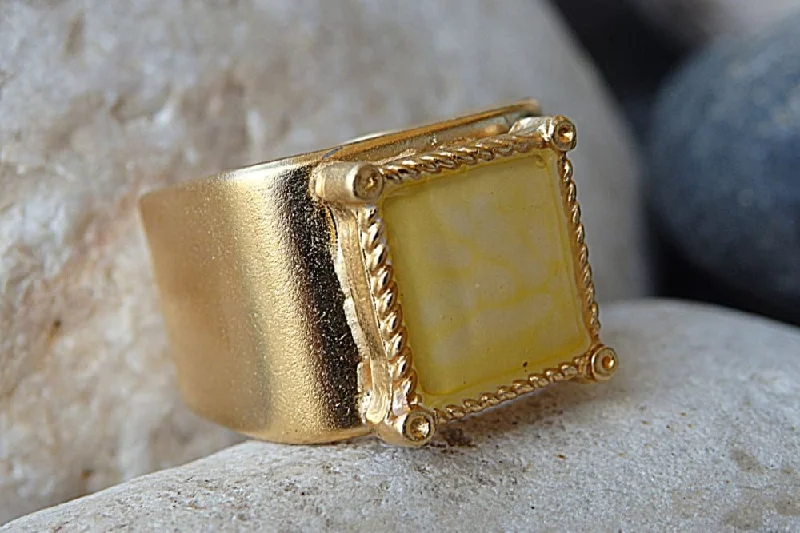 vintage diamond rings -Yellow Square Signet Ring