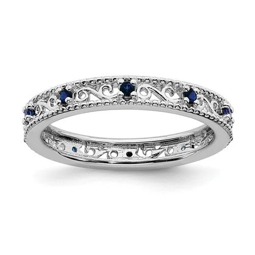 bridal necklaces for women -Sterling Silver Stackable Expressions Created Blue Sapphire Filigree Ring