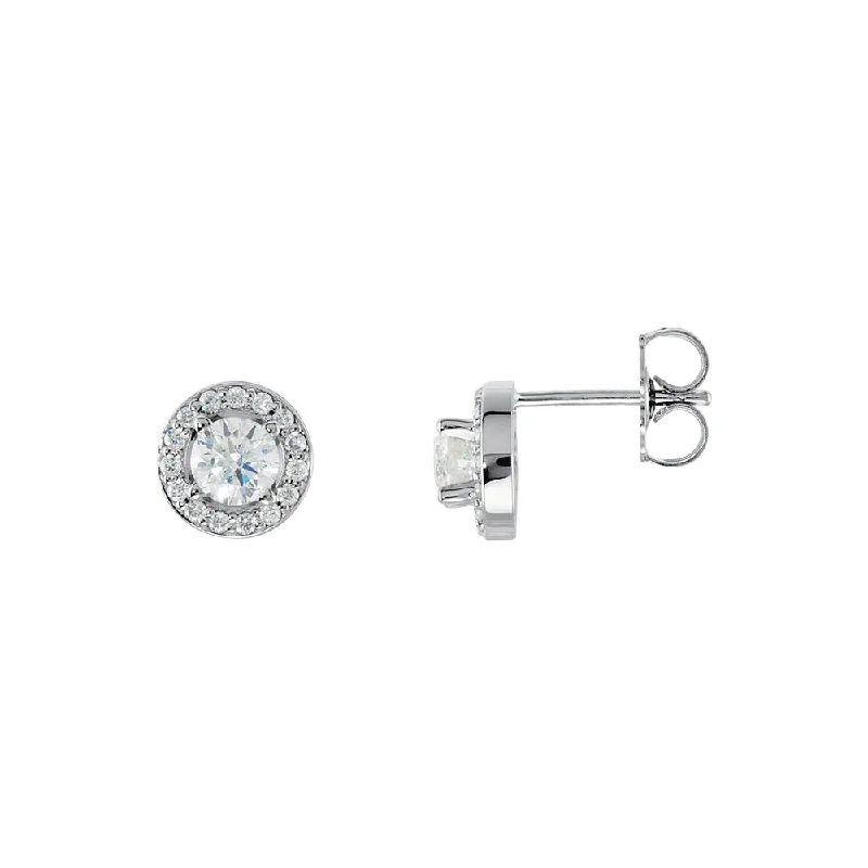 personalized earrings for women -5/8 Cttw Diamond 7.5mm Halo Style Post Earrings in 14k White Gold