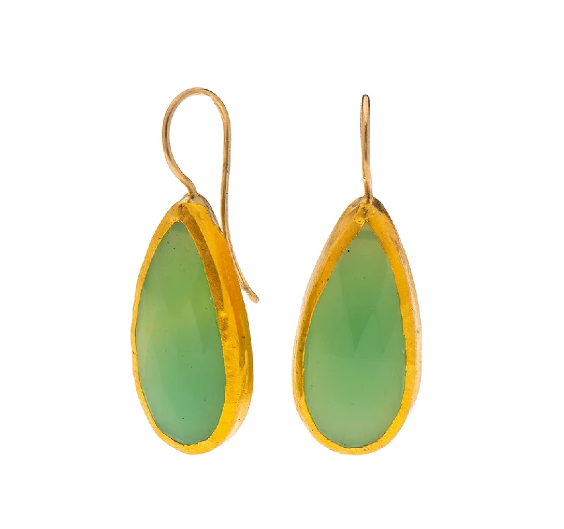 trendy hoop earrings for women -Nava Zahavi Yellow Gold Chrysoprase Teardrop Earrings