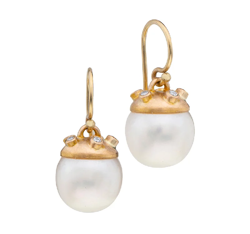 unique earrings for women -Nava Zahavi Yellow Gold Pearl and Diamonds Dome Earrings