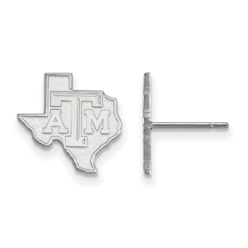 simple silver earrings for women -14k White Gold Texas A&M University Small Logo Post Earrings