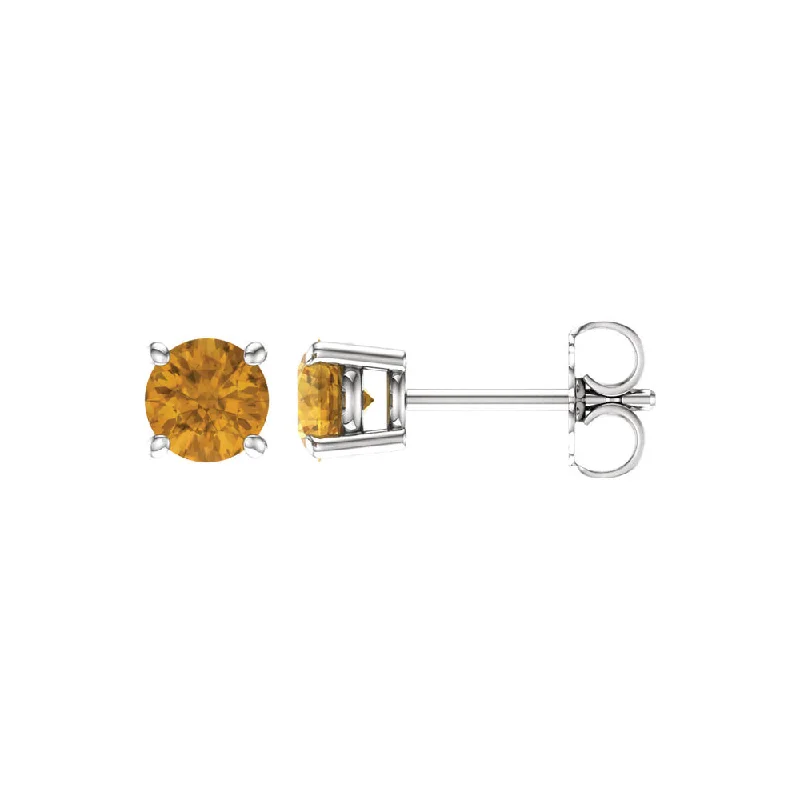 simple gold earrings for women -5mm Round Citrine Stud Earrings in 14k White Gold