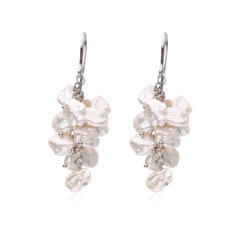 heart-shaped earrings for women -White Freshwater Cultured Keshi Pearl Earrings in Sterling Silver