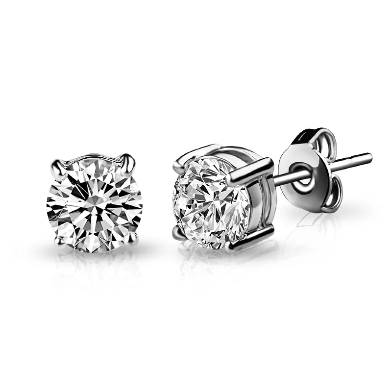 unique earrings for women -Silver Plated Solitaire Crystal Stud Earrings Created with Zircondia® Crystals