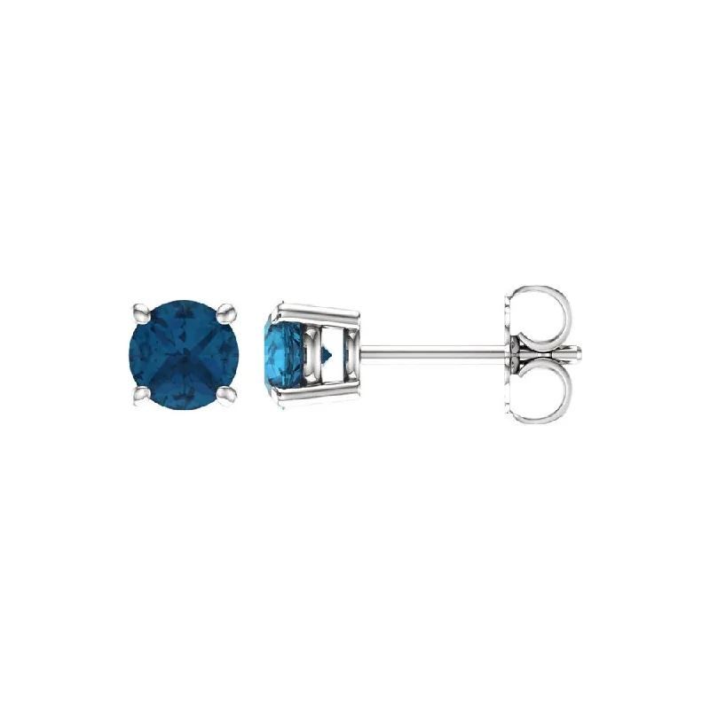 flower-shaped earrings for women -1.2 Carat, 5mm Round London Blue Topaz Stud Earrings in 14k White Gold