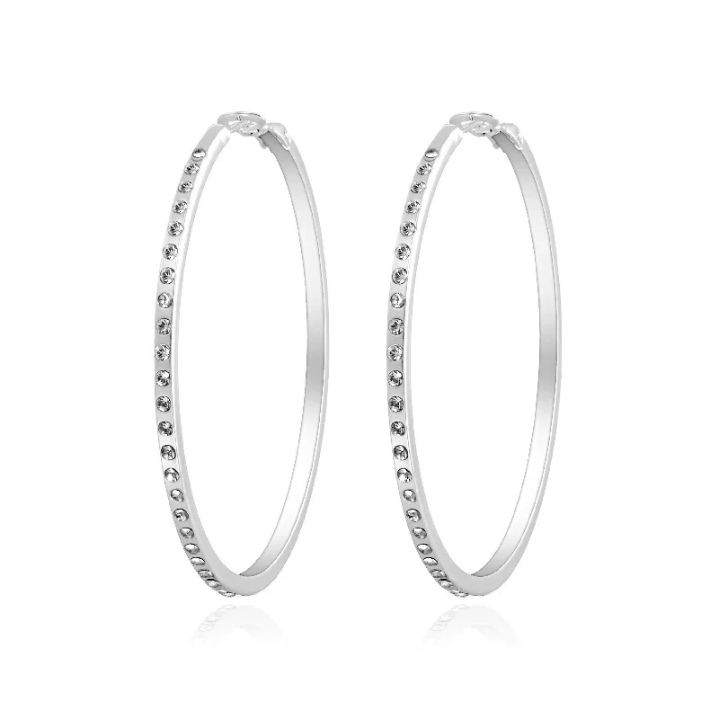 vintage pearl earrings for women -Silver Plated 50mm Hoop Earrings Created with Zircondia® Crystals