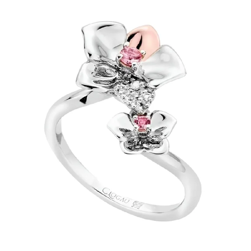 wedding bands for women -Silver & 9ct Rose Gold Pink & White Topaz Set Orchid Ring