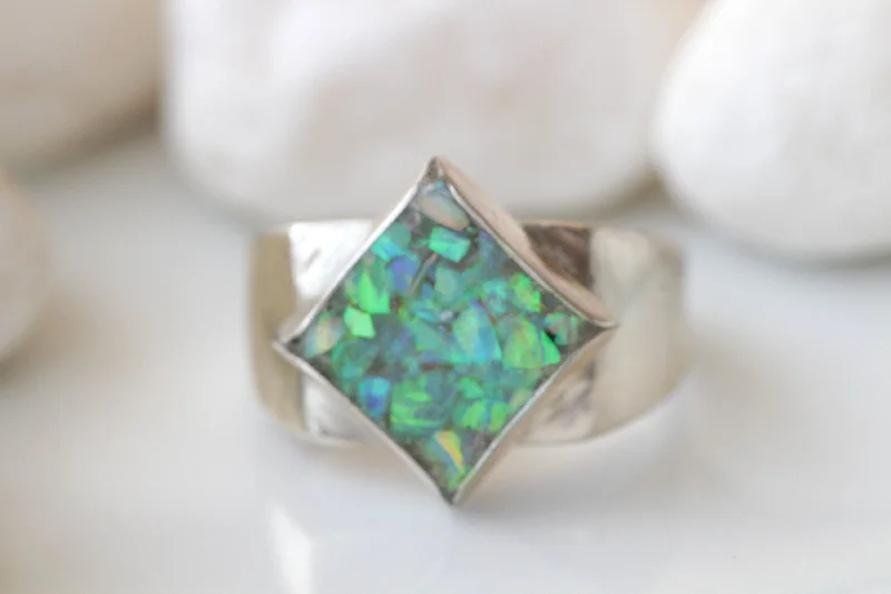 promise rings for couples -GREEN BLUE OPAL Ring