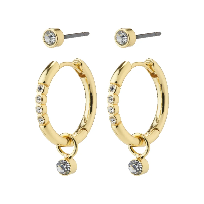 boho stud earrings for women -ELNA crystal earrings 2-in-1 set gold-plated