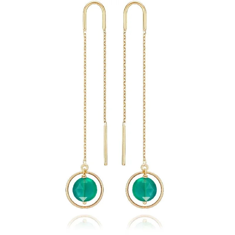 butterfly stud earrings for women -Long Chain Eclipse Earrings Green Agate - 18k Gold