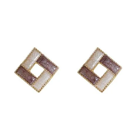 boho earrings for women -White Light Brown Crystal Mosaic Square Invisible Clip On Earrings