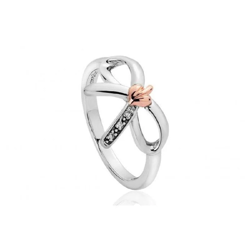 birthstone rings for women -Silver and 9ct Rose Gold Tree of Life Bow White Topaz Set Ring