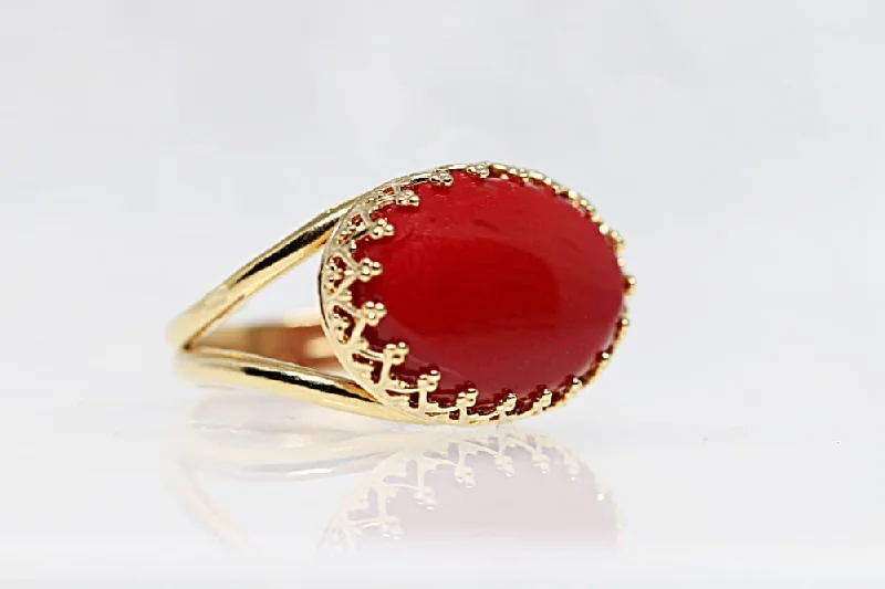 birthstone promise rings for women -Red Gemstone Ring