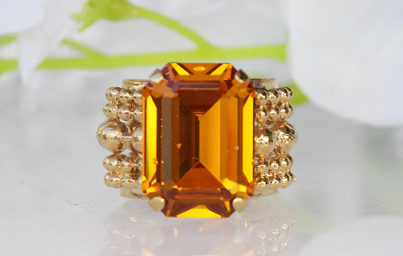 solitaire diamond rings for women -CITRINE CRYSTAL RING