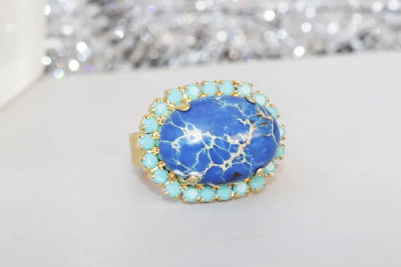 modern engagement rings for women -BLUE JASPER RING