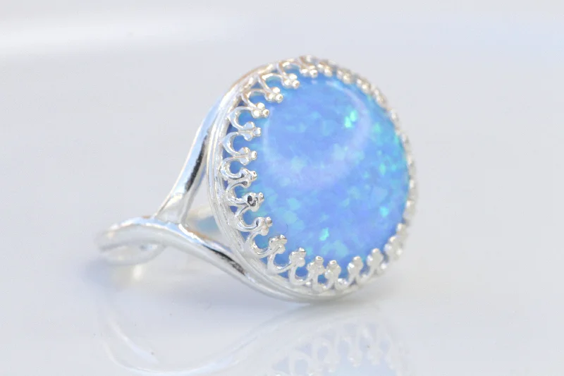 diamond-encrusted rings for women -BLUE OPAL Silver Sterling RING