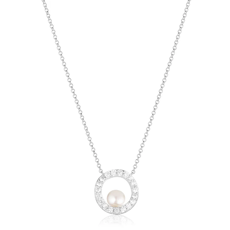 simple gold necklaces for women -Ponza Circolo Silver Necklace w. Zirconias