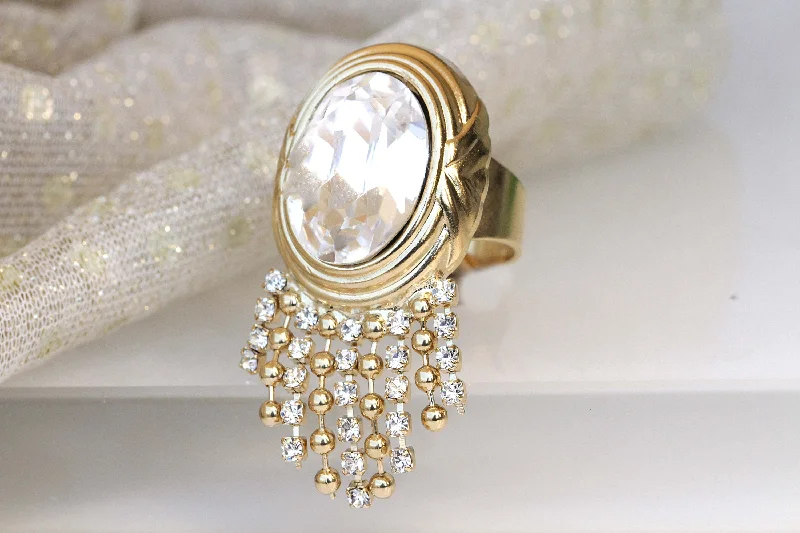 classic diamond rings for women -CRYSTAL TASSEL RING