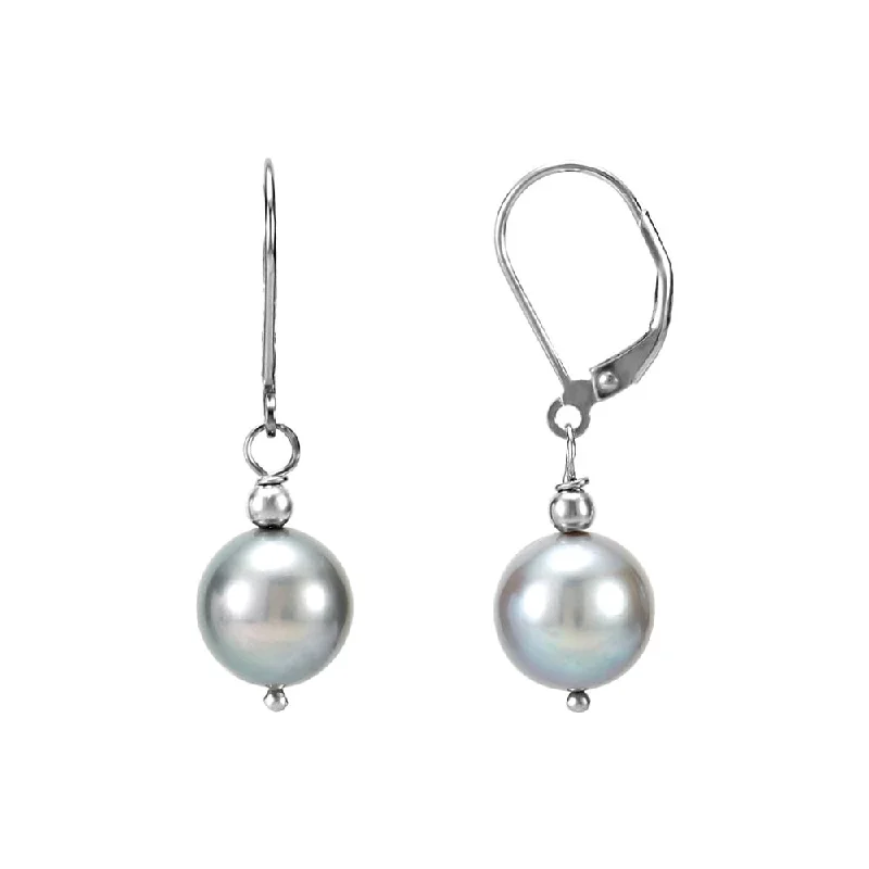 vintage earrings for women -Freshwater Cultured Gray Pearl Lever Back Earrings in Sterling Silver