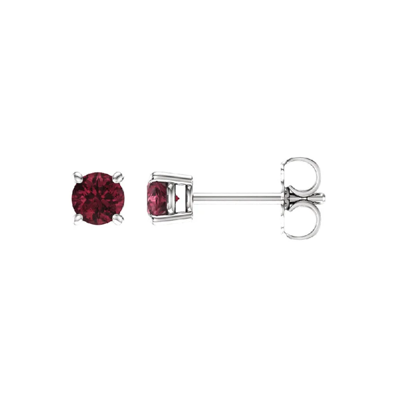 sterling silver earrings for women -4mm Round Mozambique Garnet Stud Earrings in 14k White Gold