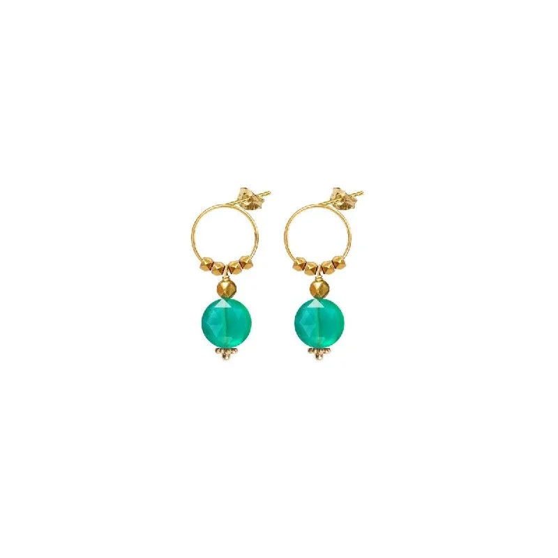 round earrings for women -Pop Satellite Earrings Green Agate - 18k Gold