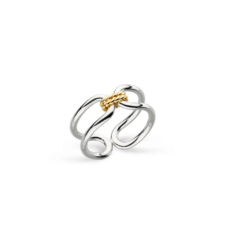 round-cut rings for women -Silver & Yellow Gold Plated Marina Rope Bar Link Golden Ring