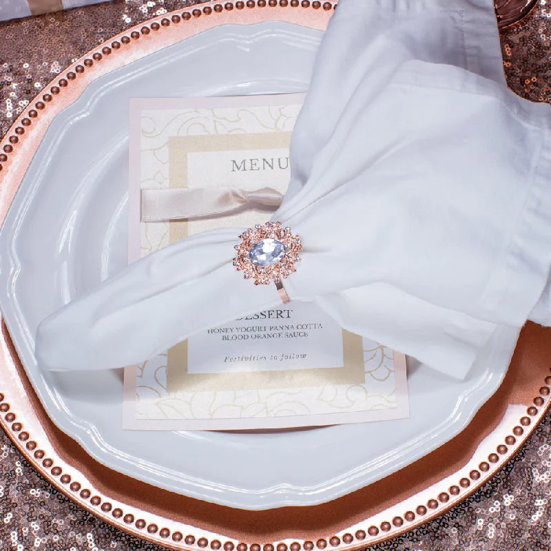 vintage-inspired wedding rings -Rose Gold Crystal Napkin Ring 10 Pack