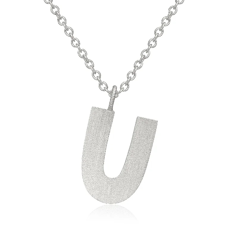 fashion statement necklaces -Letter U Silver Necklace