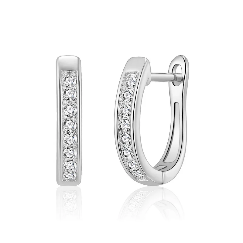 round earrings for women -Silver Plated Channel Set Hoop Earrings Created with Zircondia® Crystals