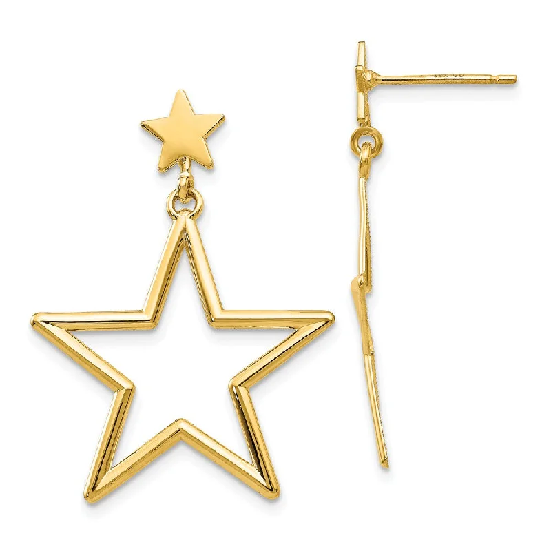 dangly earrings for women -23mm Open Star Dangle Post Earrings in 14k Yellow Gold