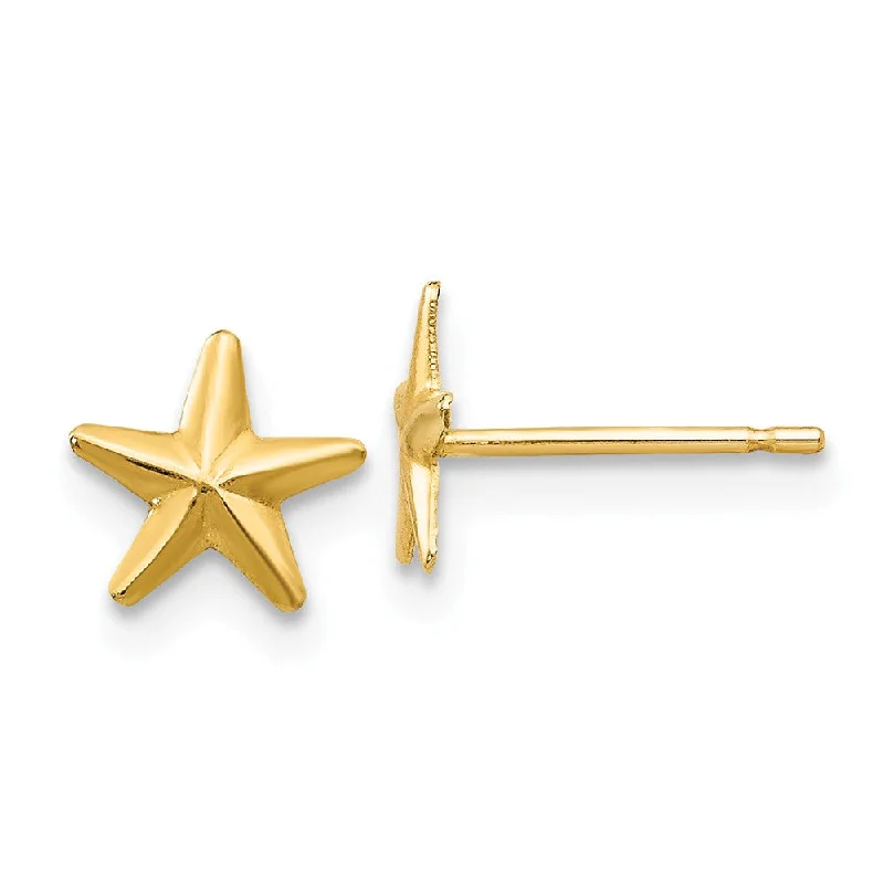 wedding earrings for women -6mm Polished Nautical Star Post Earrings in 14k Yellow Gold