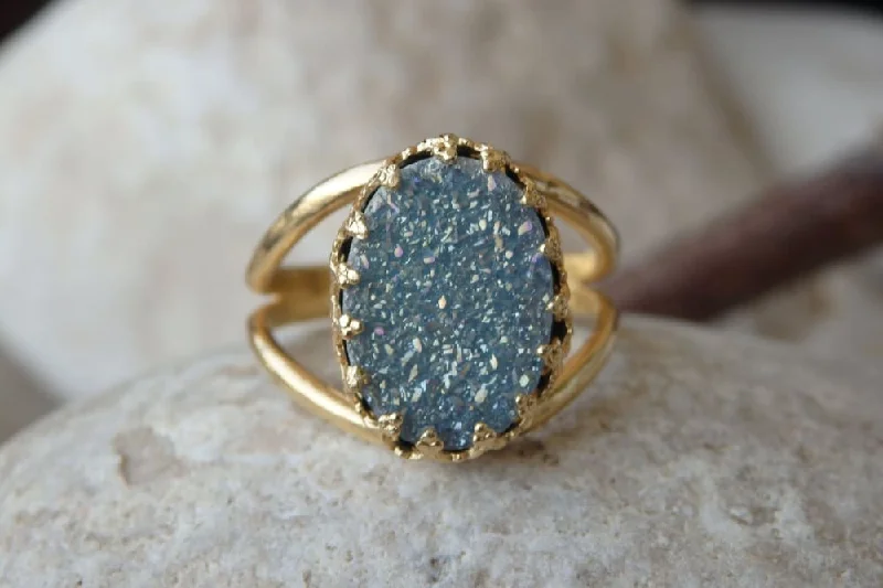 stackable wedding bands for women -Druzy Ring