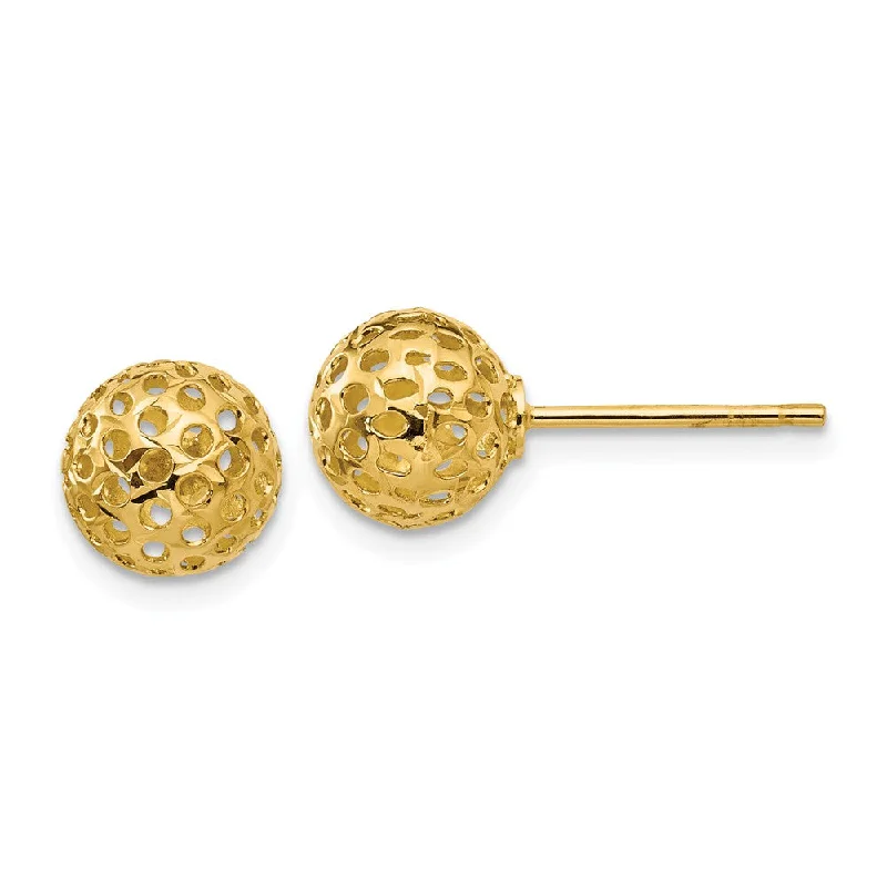 crystal earrings for women -8mm Diamond Cut Open Ball Post Earrings in 14k Yellow Gold