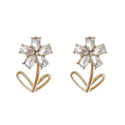 luxury diamond earrings for women -Flower Clear Crystal Rhinestone Invisible Clip On Earrings