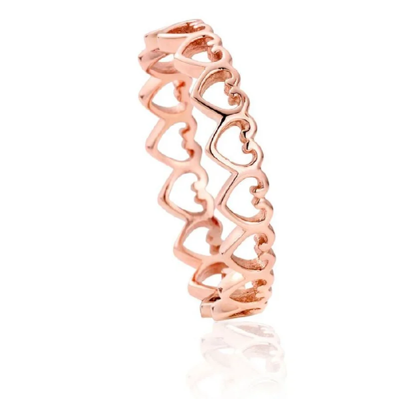 statement wedding rings for women -9ct Rose Gold Open Heart Stacking Ring