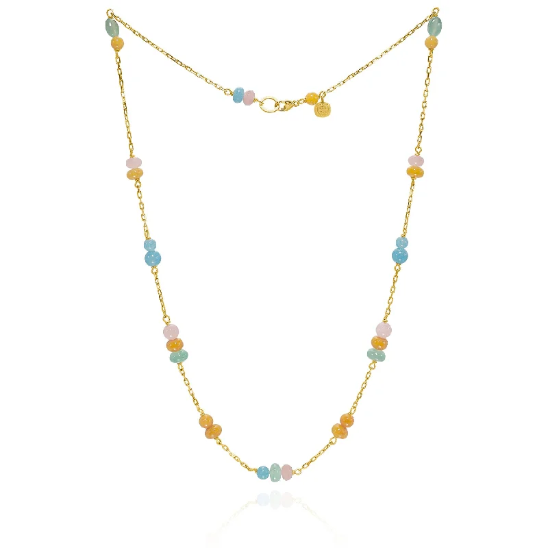 engraved necklaces for women -Piccolo Melrose 18K Gold Necklace, 45cm, w. Aventurine & Guava quartz