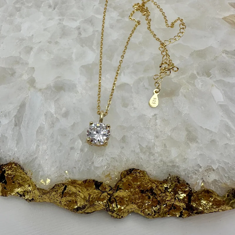 vintage necklaces for women -2 ct Round Solitaire Necklace - Yellow GP, 40% Final Sale