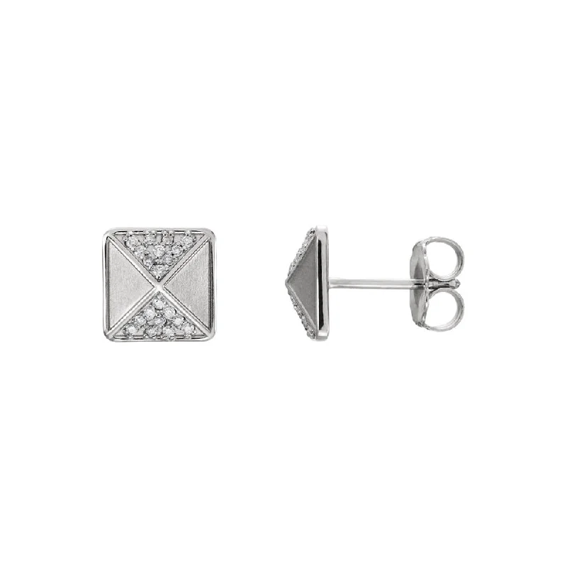 gold stud earrings for women -8mm Diamond Accented Pyramid Stud Earrings in 14k White Gold