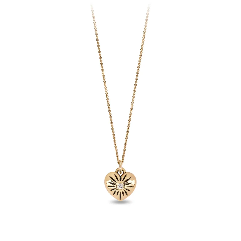 elegant diamond necklaces for women -Small 14K Gold Puffed Heart Diamond Set Talisman