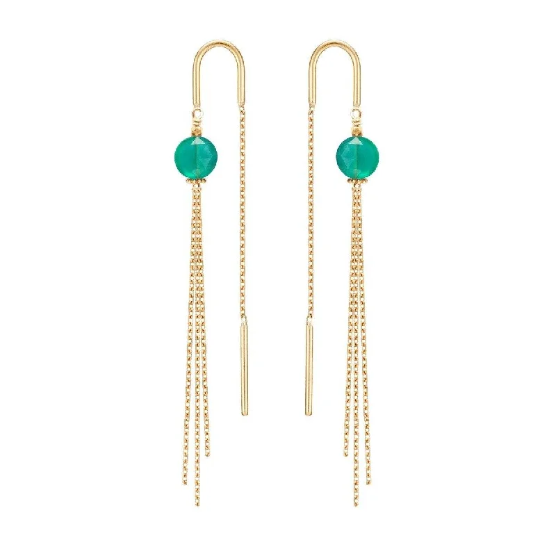 elegant gold earrings for women -Medusa Earrings Green Agate - 18k Gold